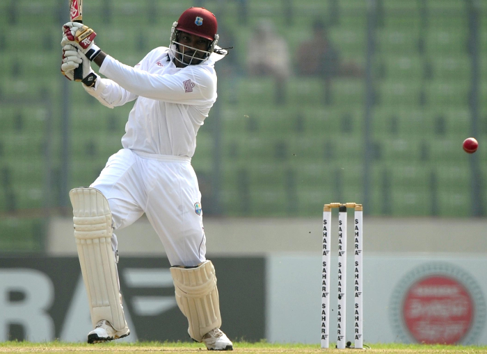 Chris Gayle hit a six on the first ball of the first over of the test match